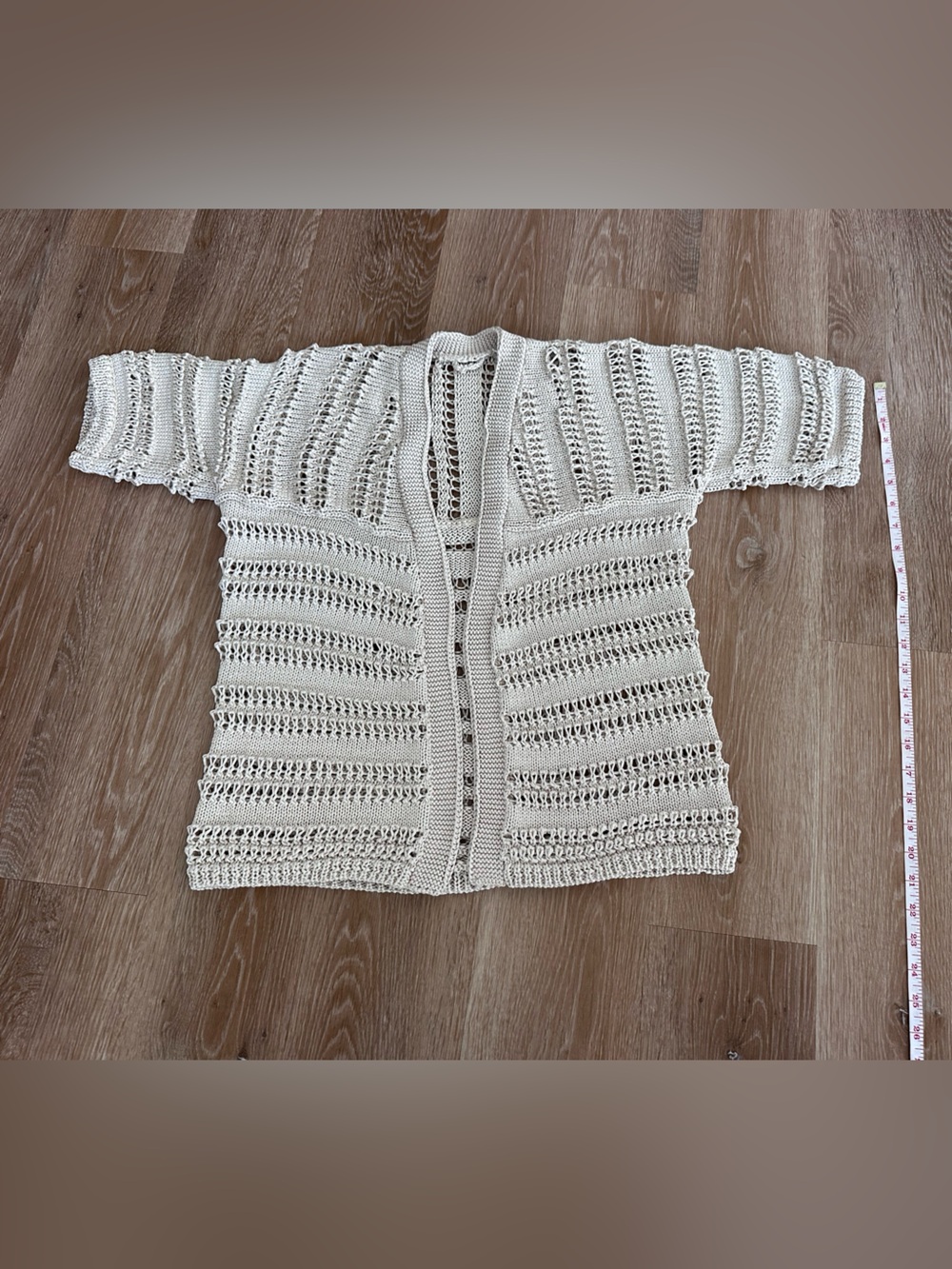 Open Knit Crochet Cardigan Vest | Relaxed Fit | Beige Boho Layering Piece